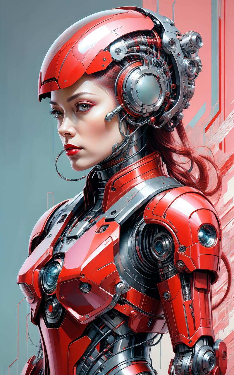 04598-3799273831-Penciled, incredible cyborg, in a form-fitting mechanical exosuit, portrait of a woman, predominance of red and pastel, intricat.png